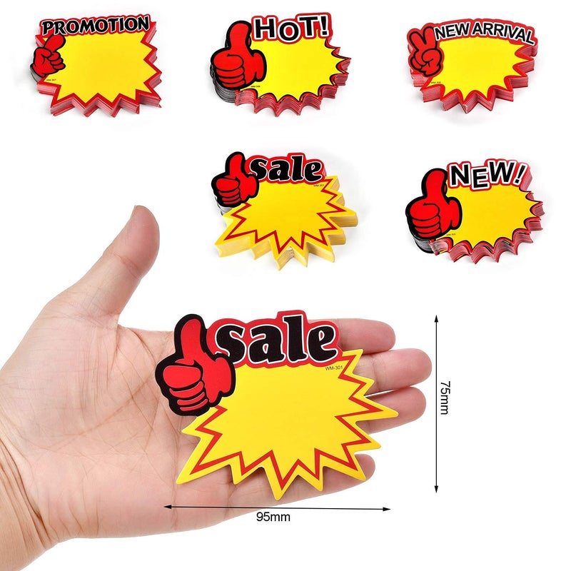 LinQuick 250Pieces English Label Tags Burst Signs Star for Retail, Mini Size 5 Blank Star Shape Display Tags to Boost Sales, Garage Sale Supplies Sign,Yard Sale Supplies for Sale Sign - Image 3